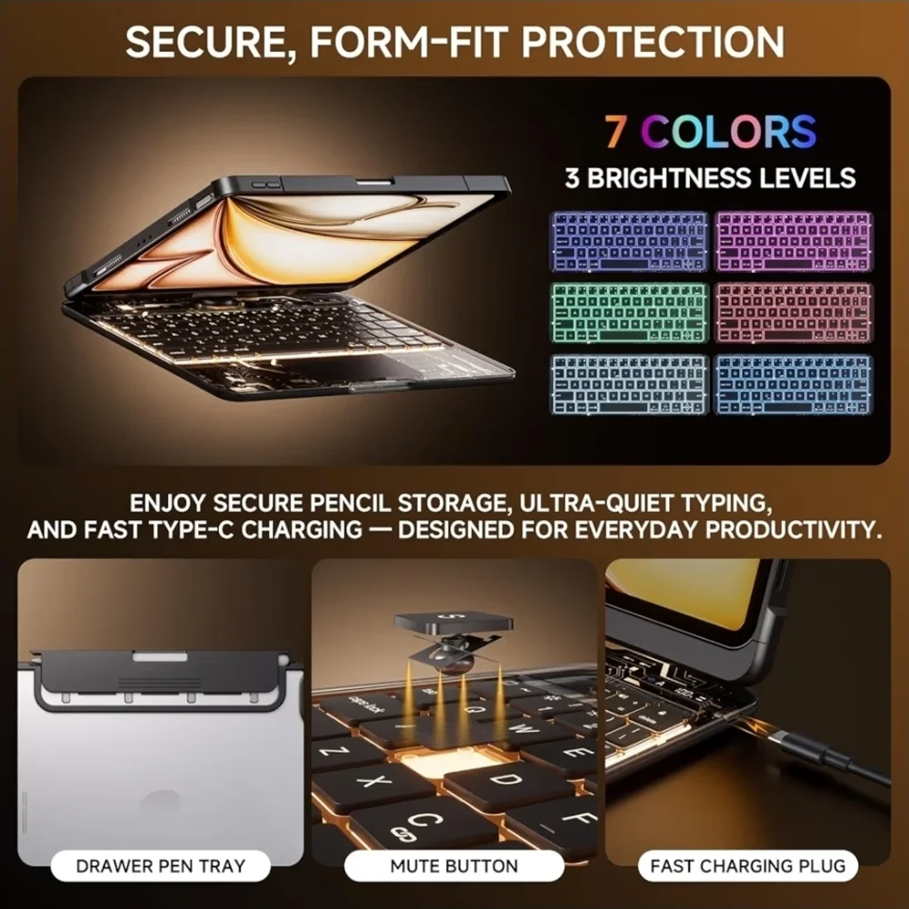 iPad Keyboard Case,for 2024/2025 iPad Pro 13in.(M4/M5) Color Changing